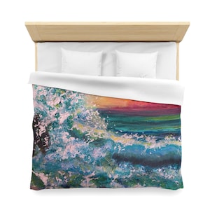 Sunset Wave Ocean Wave Coast Beach Bedding Beach Duvet Cover Sky Blue Wave Duvet Cover Microfiber Duvet Cover