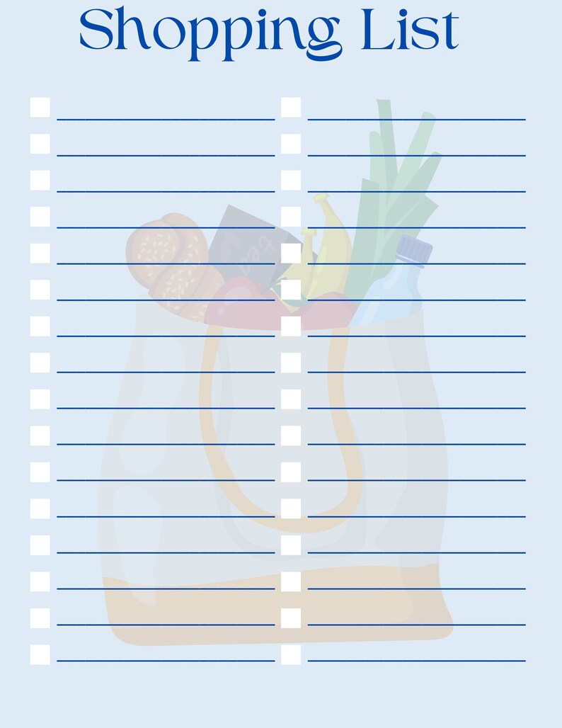 Printable Shopping List, Digital Shopping List, Grocery List, Shopping List - Etsy