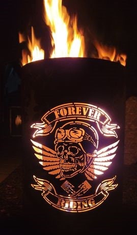 Coole Feuertonne / Feuerkorb mit Motiv Skull-Forever Riding -   Österreich