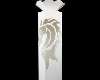 Colonne à motif / colonne décorative avec motif " cheval " y compris bol de décoration et éclairage, enduit de poudre dans la couleur blanche