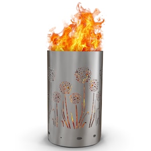 Fire barrel fire basket with motif – campfire barrel with dandelion motif – perfect for cozy garden evenings and atmospheric campfires