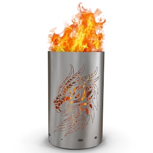 Motif fire barrel, round fire barrel, decorative fire barrel, fire basket, fire pit with motif &quot; Dragon / Fire-Dragen &quot;