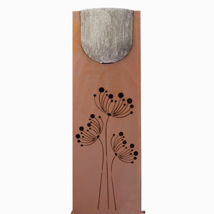 Motif column, metal column decorative column with motif &quot;Dandelions&quot; including lime concrete pot for planting / design steel-patina