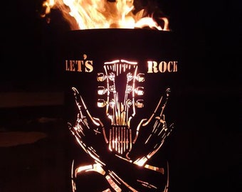 Cool fire barrel / fire basket with motif "Let's Rock"