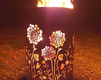 Baril à feu / panier à feu avec motif "Flower Power"