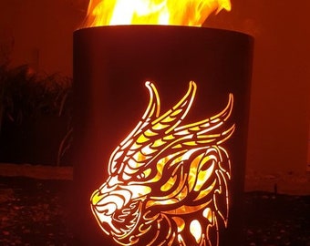 Fire barrel / fire basket with motif "Dragon / Fire-Dragen"