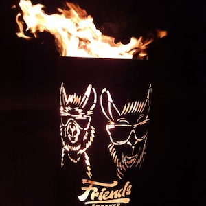 Motif fire barrel, round fire barrel, decorative fire barrel, fire basket, fireplace with motif &quot;Lama-Friend,s Forever&quot;