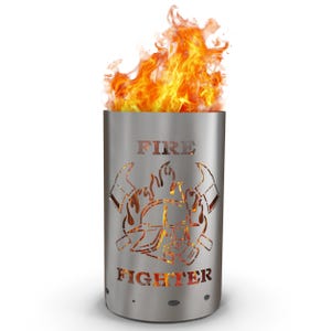 Motif fire barrel, round fire barrel, decorative fire barrel, fire basket, fire pit with motif &quot;Fire-Fighter&quot;