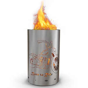 Motif fire barrel, round fire barrel, decorative fire barrel, fire basket, fire pit with motif &quot;Born to ride&quot;