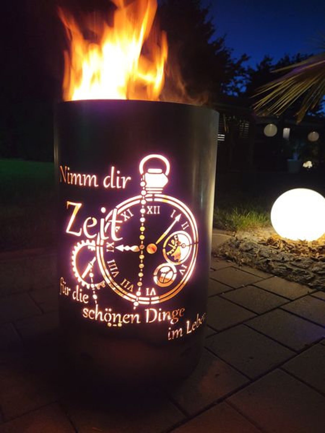 Traumhaft schöne Feuertonne / Feuerkorb mit Motiv ZEIT Nimm dir Zeit