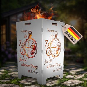 TiKo-Design fire basket with time motif, double laser engraving, detachable, garden decoration, fire basket & seating