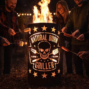 Feuertonne Natural Born Griller | Feuerkorb BBQ | Geschenk Grillmeister | Gartenfeuer