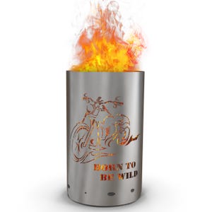Motif fire barrel, round fire barrel, decorative fire barrel, fire basket, fireplace with motif &quot;Born to be wild&quot;
