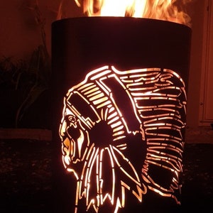 Motif fire barrel, round fire barrel, decorative fire barrel, fire basket, fireplace with motif &quot;Indian&quot;