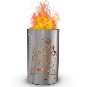 Motif fire barrel, round fire barrel, decorative fire barrel, fire basket, fireplace with motif &quot;Rock n Roll&quot;