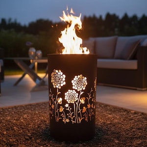 Barril de fuego Flower Power – Brasero para jardín y patio – Chimenea de jardín – Brasero con forma de flor – Barril de fuego para exteriores – Decoración de jardín
