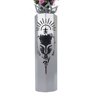 Motif column / decorative column with motif Buddha incl. decoration bowl and lighting, powder-coated in the color gray image 1