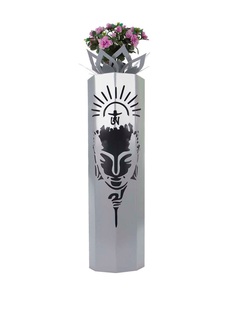 Motif column / decorative column with motif Buddha incl. decoration bowl and lighting, powder-coated in the color gray image 1