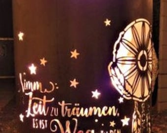 Traumhaft schöne Feuertonne / Feuerkorb mit Motiv " ZEIT - Nimm dir Zeit zu träumen es ist der Weg zu den Sternen "