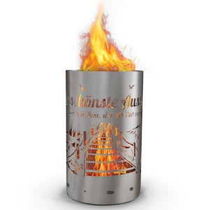 Motif fire barrel, round fire barrel, decorative fire barrel, fire basket, fireplace with motif &quot;View - The most beautiful view..... &quot;