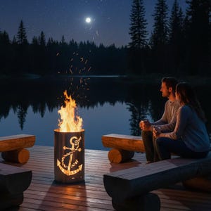 Feuertonne Anker – Feuerkorb für Garten & Terrasse – Gartenfeuerstelle – Anchor Fire Pit – Outdoor Fire Barrel – Nautical Decor