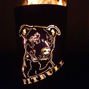 Motif fire barrel, round fire barrel, decorative fire barrel, fire basket, fireplace with motif &quot;Pitbull&quot;