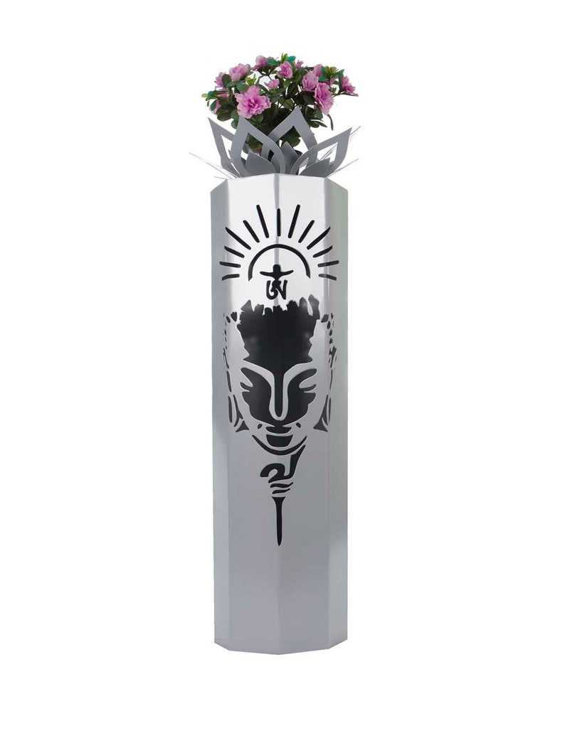 Motif column / decorative column with motif Buddha incl. decoration bowl and lighting, powder-coated in the color gray image 3