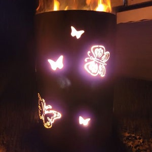 Motif fire barrel, round fire barrel, decorative fire barrel, fire basket, fireplace with motif &quot;Butterflies / Butterflies&quot;