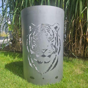Motif fire barrel, round fire barrel, decorative fire barrel, fire basket, fire pit with motif &quot;tiger head&quot;