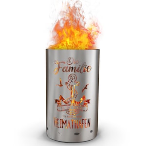Motif fire barrel, round fire barrel, decorative fire barrel, fire basket, fireplace with motif &quot;The Family&quot;