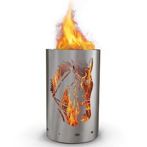 Motif fire barrel, round fire barrel, decorative fire barrel, fire basket, fireplace with motif &quot;horse head&quot;