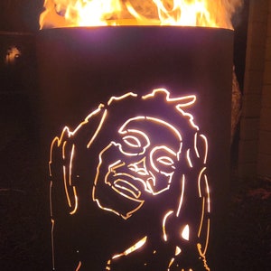 Motif fire barrel, round fire barrel, decorative fire barrel, fire basket, fireplace with motif &quot;Bob Marley&quot;