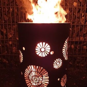 Motif fire barrel, round fire barrel, decorative fire barrel, fire basket, fireplace with motif &quot;Retro Design&quot;