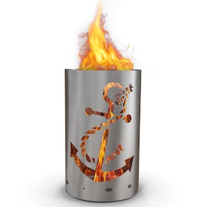 Motif fire barrel, round fire barrel, decorative fire barrel, fire basket, fireplace with motif &quot; anchor &quot;