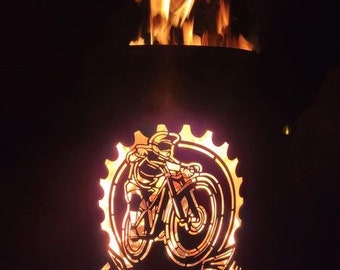 Cool fire barrel / fire basket with motif "Biker / Mountain Bike"