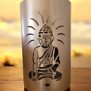 Motif fire barrel, round fire barrel, decorative fire barrel, fire basket, fireplace with motif &quot;Buddha&quot;