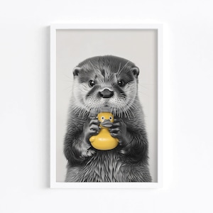 Otter Bathroom Poster | Bathroom Art | Wall Art for Bathroom & Guest Toilet | Funny Bathroom Decor, Black | White, Digital Download