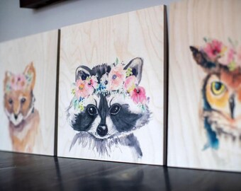 Raccoon – Art print on wood