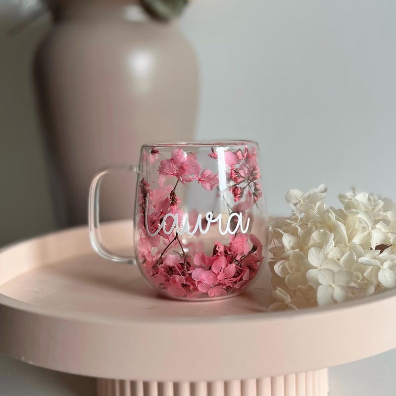 Personalized floral mug/cup with your choice of dried flowers - Original gift for grandma, mom, godmother, teacher, nanny, aunt…