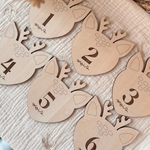 Cartes étapes bébé en bois - Première année 12 mois) - Faon