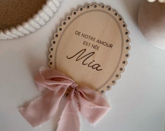 Pancarte bienvenue bébé vintage en bois -  Annonce naissance - Prénom de bébé