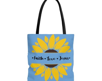 Faith Love Jesus Tote Bag Blue