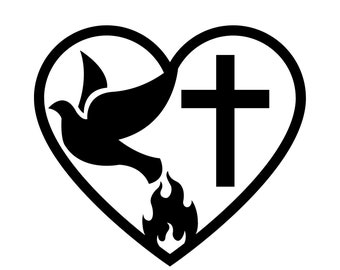 Black and white heart dove cross.