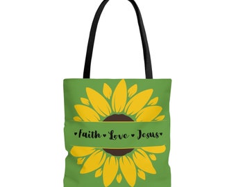 Faith Love Jesus Tote Bag Green