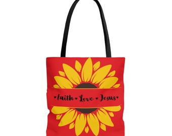 Faith Love Jesus Tote Bag Red