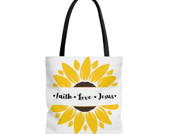 Faith Love Jesus Tote Bag White