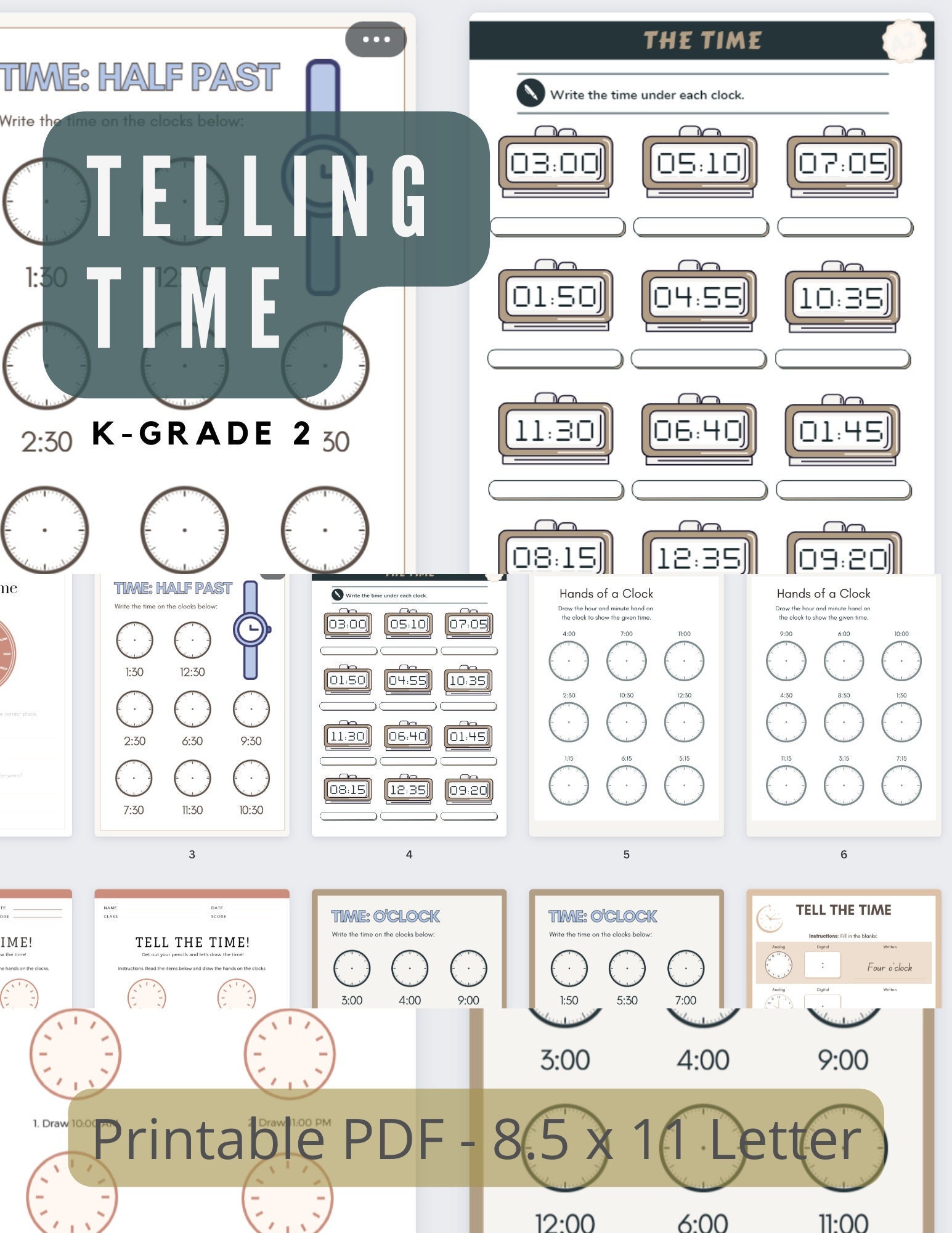 telling time printable telling time clock worksheets etsy