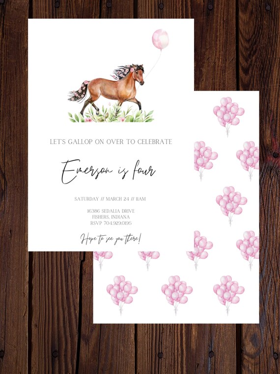 Horse Birthday Invitation Digital File Etsy