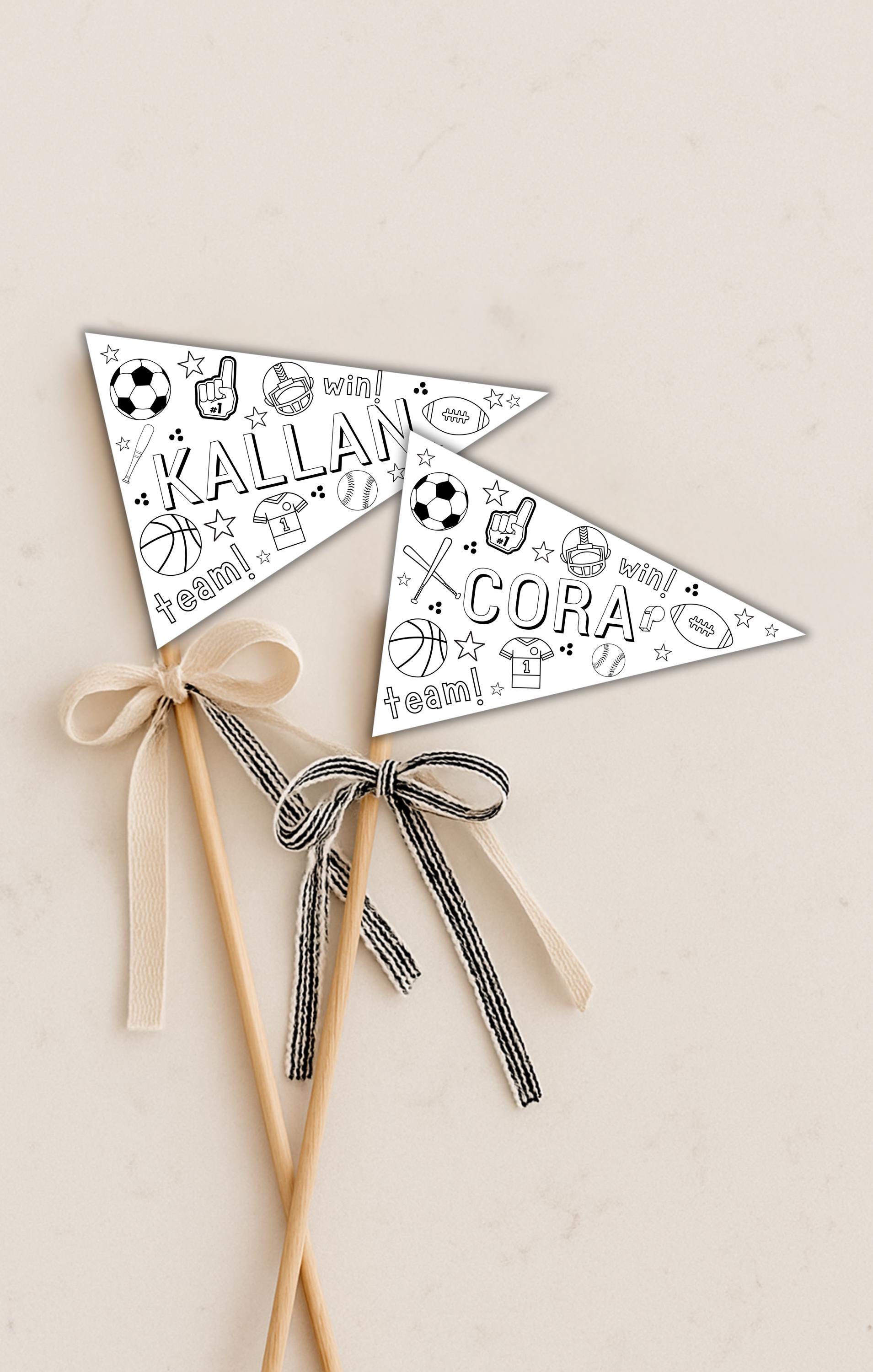 Printable Sports Pennant Flag Customizable Name Colorable Kids Party…