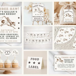 Three-Haw Rodeo Party Pack | Cowboy Birthday Decorations Bundle | Western Editable Canva Templates | Invitations, Signs, Tags & Printables